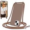 Jrkvniv Cover per iPhone 14 Plus con Cordino, Morbido TPU Silicone Case con Laccio Tracolla, Regolabile e Rimovibile, Antiurto AntiGraffio Case per iPhone 14 Plus, Marrone