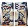 Mo-Somnus Cover per Samsung Galaxy A52 5G, Custodia in PU Pelle Magnetica Libro Flip Caso Antiurto Portafoglio [Supporto Stand] con Porta Carte e Cinturino da Polso Wallet Case (Gatto 1)