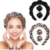 DIFLAX 2 Pezzi Spa Fascia per Capelli da Donna per Il Lavaggio del Viso Set di Polsini Spugna Morbida Terry Panno Trucco Skincare Fascia Antiscivolo per Donna Ragazze (Nero+Stampa Leopardata)