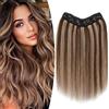 TESS Extension Capelli Veri Clip Castano Balayage 40 cm, Modulo U aggiornato Extension Clip Capelli Veri Fascia Unica 5 Clips Extension Capelli Clip 65 g #4P27 marrone/biondo scuro per Donna