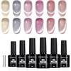 TOMICCA Gel UV per unghie con occhi di gatto e magneti, set di 6 colori glitterati in cristallo di vetro per gel unghie, ideale per principianti, studio di nail art fai da te a casa, 8 ml