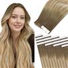 Easyouth Extension Capelli Veri Biadesivo Biondo Ombre Extension Biadesive Capelli Veri Marrone Medio Balayage Biondo Fragola e Platino Tape in Extension Capello Remy Dritto 30cm 30g 20Pz