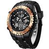 Affute Orologi sportivo militare da uomo, analogico digitale, impermeabile, con data, sveglia, flusso luminoso, cronometro, orologio da polso Big Army, nero/oro rosa.