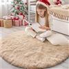 Homaxy Tappeto a pelo lungo, morbido, con fondo antiscivolo, lavabile, per il soggiorno, la cameretta dei bambini, la camera da letto - 200 cm rotondo, Beige