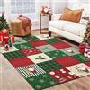 CAROMIO Tappeto decorativo natalizio, motivo a scacchi, rosso e verde, per interni, fiocchi di neve, alce, tappeto morbido, geometrico, antiscivolo, per camera da letto, sala da pranzo, ufficio,