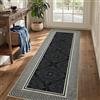 Geanup Tappeto passatoia a righe per corridoio, 60 × 180 cm, nero, lavabile, con retro in gomma antiscivolo, per cucina, camera da letto, morbida lana sintetica, tappeto moderno lungo per ingresso