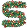 Timiyou Ghirlanda natalizia da 2,7 m, ghirlanda natalizia con luci, decorazioni natalizie con frutta rossa, pigne, decorazioni natalizie per interni ed esterni, per scale, camino, porta d'ingresso