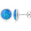 Jiahanzb Orecchini Opale Orecchini a bottone in Argento Sterling 925 Opale Blu Rotondo Gioielli Ipoallergenici per Donna 7 mm