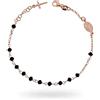 Sogni d'Argento Bracciale Rosario Donna Argento 925% bagnato in Oro Bianco, Giallo e Rosa e perline Onice Nero Inserti Croce Pendente e Madonna. Lunghezza regolabile fino a 21 cm (Oro Rosa)
