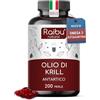 RAIBU Olio di Krill Puro Antartico - Ricco di Omega 3 (EPA & DHA), 6 e 9 + Astaxantina + Fosfolipidi - 200 Perle (oltre 3 mesi di fornitura) - 1.200 mg di Olio di Krill - Senza Retrogusto di Pesce