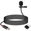 GELRHONR Microfono lavalier USB-C, microfono da bavero di tipo C per PC, laptop, Mac, smartphone, registrazione a 96 kHz/24 bit, cavo da 1,2 m, nero