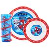 Marvel Spidey and Friends Glow - Set da tavola da 3 pezzi, include piatto, ciotola e bicchiere con cannuccia Twisty con Spidey, Trace-E, Ghost e Miles Morales