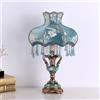 kaixunl Lampada vittoriana antica con frangia e pizzo, blu, lampada da tavolo in tessuto vintage con ombra, lampada da tavolo a forma di vaso da comodino pastorale europeo per camera da letto