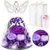 Touloube Festa della Mamma Rosa Stabilizzata Vera Regalo, Regalo Rosa Eterna Viola con Angelo e Luci LED, Regalo Compleanno Anniversario San Valentino per Fidanzata, Moglie, Mamma, Donna, Madre, Nonna