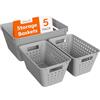 Lifewit Set di 5 Cestini Portaoggetti in Plastica, Cestini Impilabili Multi-Dimensione, Cestini Portaoggetti per Scaffali, Cucina, Bagno, Armadietto, 3 Grandi e 2 Piccoli, Grigio