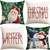 Artscope 4 Pezzi Federe Cuscini di Natale Cuscino Decorativo in Lino Natalizi per la Decorazione Domestica Soggiorno Camera da Letto Divano 45x45cm (Verde - Coppia di Babbo Natale e Popolo di Neve)