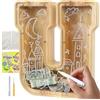 Lakpopya Salvadanaio in Legno Grand per Bambini Adulti Salvadanaio Lettre Personalizzato di A-Z con Area di Destinazione Salvadanaio Apribile Trasparente per Decorazione Regalo Battesimo (U)