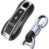 ontto Custodia per Chiavi Auto, Adatta per Porsche Cayenne Panamera Macan 911 Carrera Taycan 2019-2020, in plastica, con Portachiavi e Custodia, in Fibra di Carbonio, Colore: Nero