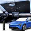 PEMOTech Ombrello parasole per parabrezza auto: 5 strati Nano UV Blocker e 10 stecche in fibra di vetro, albero rotante a 360° e sistema anti-foratura, parasole pieghevole automatico per berlina/SUV