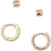 AllSaints set Mini Huggie, include mini orecchini a bottone quadrati e mini huggies, gioielli mix & match, accessori femminili, chiusure a perno e a cerniera, confezione da 2 paia