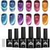 TOMICCA Gel UV per unghie con occhi di gatto e magneti, set 6 colori viola, blu profondo, cristallo di vetro, gel per unghie per principianti, set di smalto per studio di unghie fai da te a casa, 8 ml