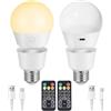 INTERESTIME Lampadina LED E27, Lampadina Ricaricabile USB Con Telecomando Timer, Lampadine LED a Batteria con Dimmerabile a 3 Colori, Magnetica Staccabile Lampadine E27 Luce Calda Per Lampada Senza Fili,2 Pz