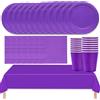 MOMAHUA Set di stoviglie per feste 53P, set di stoviglie viola con piatti, tovaglia, tovaglioli, tazze, decorazioni da tavola in tinta unita per compleanni, matrimoni, picnic, baby shower, forniture