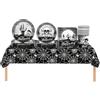 COSORO 69 Pezzi Set Stoviglie per Feste di Halloween,Nero Piatti Tazze Asciugamani di Carta Tovaglia Plastica Stoviglie Monouso Biodegradabili,Decorazione Desktop per Feste di Compleanno,Halloween