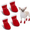 CHONGQILAO Scarpe per Cani Inverno, 4 Pezzi Stivali per Cane, Scarpe Antiscivolo per Cani, Stivali Neve Cane, Scarpette Cane Antiscivolo e Caldo, Adatto per Cani di Piccola, Mediae e Grande Taglia (Rosso, S)
