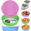 Alyvisun Teglie per Friggitrice ad Aria, 3 Pezzi Teglia Silicone per Air Fryer Contenitori Cestello Riutilizzabile Rotondo Tappetino Stampi Per Airfryer, Microonde, Forno (Rosa+Verde+Azzurro)