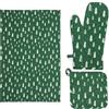 Excelsa Green Winter Set Canovaccio Presina e Guanto da Forno, 3 Pezzi in Cotone Verde con Motivo Abeti Bianchi, Include Canovaccio 50x70cm, Presina 20x20cm e Guanto Forno, Collezione Natalizia