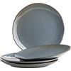 MÄSER Serie Nottingham, set di 4 piatti con linee in filigrana e smalto elegante, piatti piani in ceramica, look vintage, gres, grigio e blu