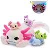 MorisMos Axolotl Peluche 81cm, Tie-dye Axolotl Mamma con 4 Bambino, Notturno Bruciava Realistico Morbido Kawaii Giocattolo di Peluche Regalo per Bambini Compleanno Natale Deco
