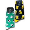 TwoSocks Calzini da calcio, basket, tennis, uomo, donna, taglia 36-46, divertenti, Set stadio (birra nera + calcio), Taglia unica