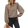 TELULYOO Camicette a maniche lunghe da donna con stampa leopardata top in chiffon scollo a V camicie business alla moda eleganti casual da ufficio tunica, cachi, S