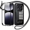 Jrkvniv Cover per Xiaomi Redmi Note 14 Pro Plus con Cordino,360 Gradi Trasparente Custodiacon con Protezione Schermo Integrata,Bumper Rugged Custodia con Regolabile Tracolla Corda Collana -Nero