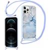 Foonary Cover con Cordino per iPhone 12 Pro Max 6,7, Custodia con Laccio Collana Tracolla Aesthetic Disegni Antiurto TPU Necklace Regolabile Protettiva Corda Case per iPhone 12 Pro Max, Marmo 2