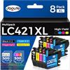 Jagute 8 Pacchetti LC421XL Cartucce Compatibile con Brother LC421XL LC421XLVAL Cartucce InkJet LC421 Multipack per Brother DCP-J1050DW MFC-J1010DW DCP-J1140DW DCP-J1800DW (2 Nero 2 Ciano 2 Magenta 2 Giallo)