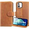 Lensun Custodia per iPhone 12 Mini, Cover in Vera Pelle [RFID Blocking] Libro con Portafoglio Antiurto Chiusura Magnetico Flip Custodie Cuoio per Telefono iPhone 12 Mini - Marrone Retrò