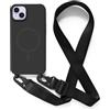 JIYUDZ JIYU Cover Magnetica per iPhone 14 Plus 6.7 con Cordino,Custodia Silicone Compatibile con MagSafe,Cover Silicone con Corda Collana Tracolla Laccio Regolabile,Nero