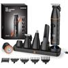 MAXGROOM 5 in 1 Rasoio Elettrico Corpo Uomo Kit, IPX6 Wet&Dry Depilatore Corpo, Autonomia Prolungata per Rasoio Intimo Uomo, Testine Magnetiche Pulizia Facile, Adatto per Barba, Capelli, Naso