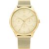 Tommy Hilfiger Orologio Analogico Multifunzione al Quarzo da Donna con Cinturino in Maglia Metallica in Acciaio Inossidabile di Colore Dorato - 1782458