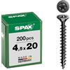 Spax T-TAR plus, vite universale, a testa svasata, colore nero, filettatura completa (4,5 x 20 mm, 200 pezzi)