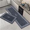 OPLERT Tappeto da cucina 2 pezzi, set di tappetini e tappeti da cucina lavabili e antiscivolo, tappetino da cucina assorbente e antimacchia,nero,40x60+40x120cm