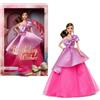 Barbie Signature Birthday Wishes, bambola da collezione con abito rosa satinato e capelli ondulati castani, in confezione regalo, JBJ08