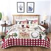WONGS BEDDING Set di biancheria da letto con copripiumino natalizio rustico, con motivo natalizio con Babbo Natale e pupazzo di neve, in tinta unita, trapuntato, con 2 federe per cuscini, per tutte le stagioni, in