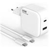 shefor Caricabatterie USB C, Caricabatterie Rapido 65W PD 3.0 Type c ADATTATORE DA VIAGGIO 2 porte con alimentatore USB-CeUSB-A per iPhone Samsung Xiaomi Huawei, cavo da C a C 1M