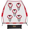 VEVOR Rete da Allenamento Portatile Rete Rimbalzo per Calcio Rugby Baseball 2170 x 1255 x 2230 mm con 5 Tasche per Bersagli, Borsa Portaoggetti Portatile e Cinghie, Allenamento con Bersaglio, Rosso