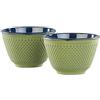 Rosenstein & Söhne Tea-for-One Sets - tazza: Set di 2 tazze da tè asiatiche Tazze da tè in ghisa, verde oliva con motivo Arare, Rivestimento interno in smalto (giapponesi in ghisa, caffè)