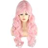 Topcosplay Parrucca riccia bionda anni '70 parrucca da donna Beehive vintage parrucca da donna alveare con frangia per cosplay Halloween (rosa lungo)